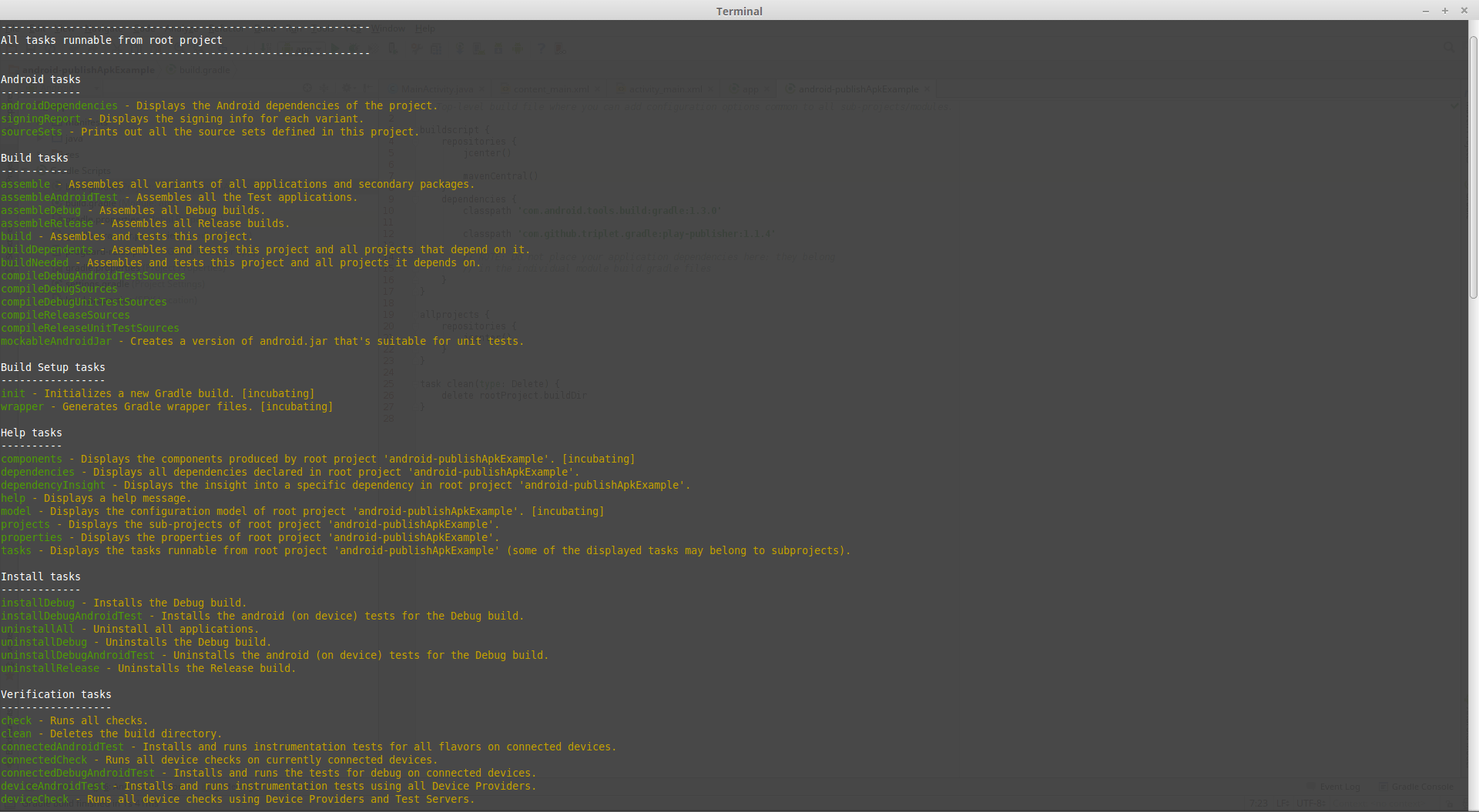 Liste des tasks gradle disponibles sans le plugin